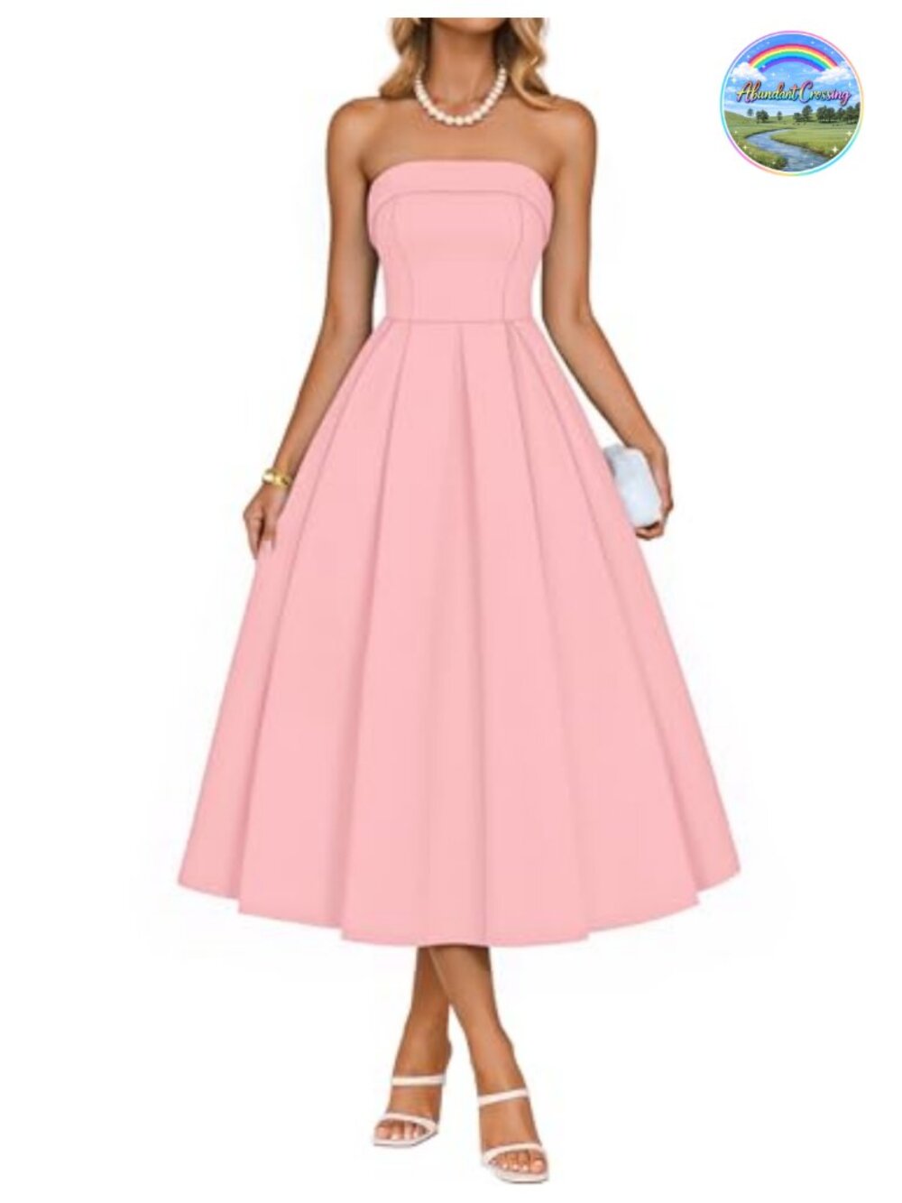 Strapless Midi Cocktail Dress with Pockets Pleated A-Line Party